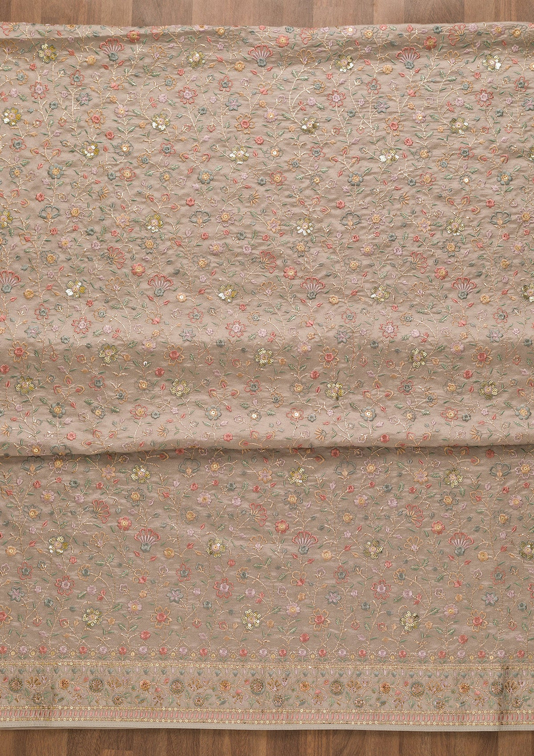 Grey Threadwork Crepe Unstitched Salwar Kameez-Koskii