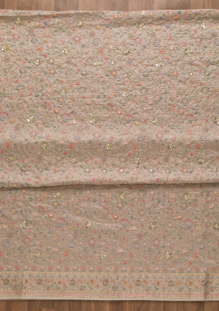 Grey Threadwork Crepe Unstitched Salwar Kameez-Koskii