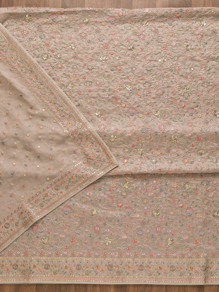 Grey Threadwork Crepe Unstitched Salwar Kameez-Koskii