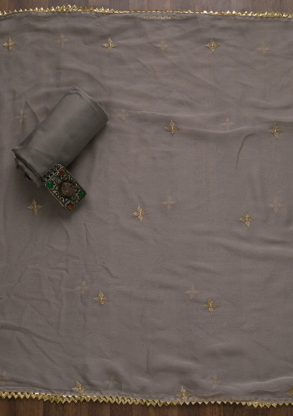 Grey Zariwork Art Silk Semi-Stitched Salwar Suit-Koskii