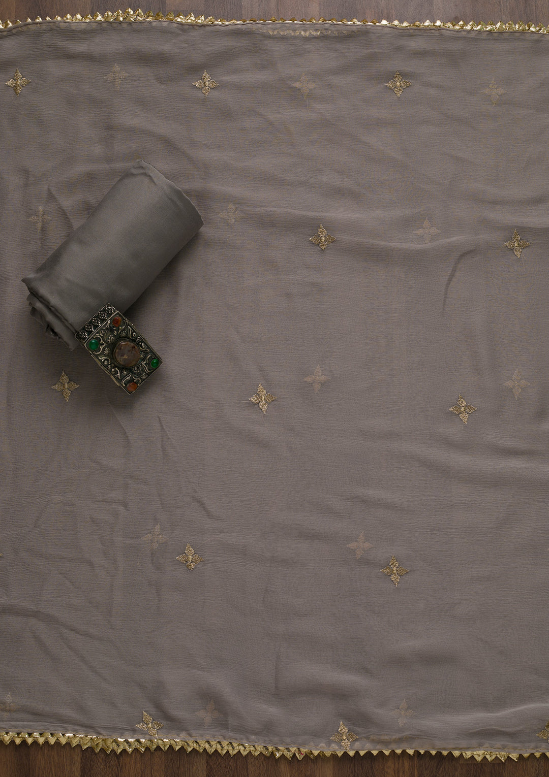 Grey Zariwork Art Silk Semi-Stitched Salwar Suit-Koskii