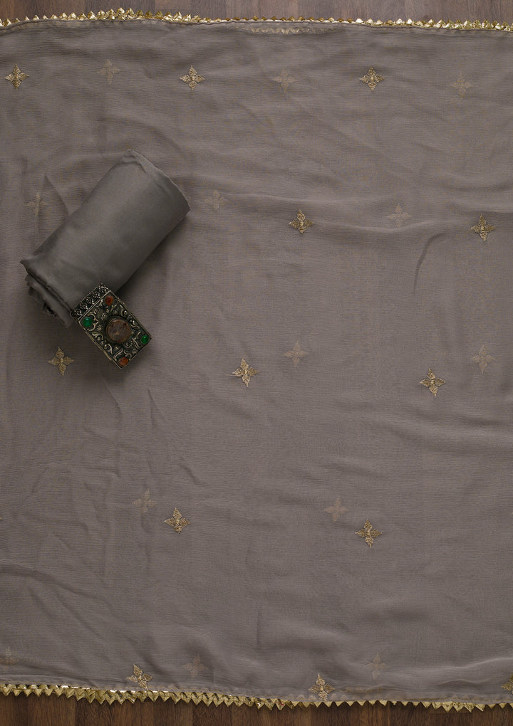 Grey Zariwork Art Silk Semi-Stitched Salwar Suit-Koskii