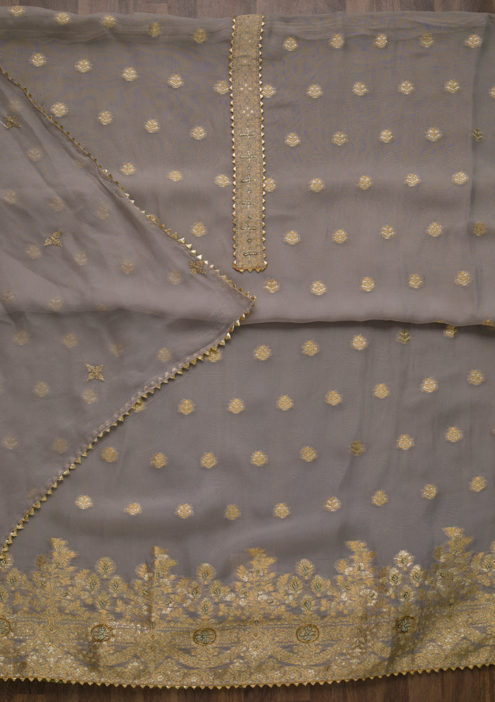 Grey Zariwork Art Silk Semi-Stitched Salwar Suit-Koskii