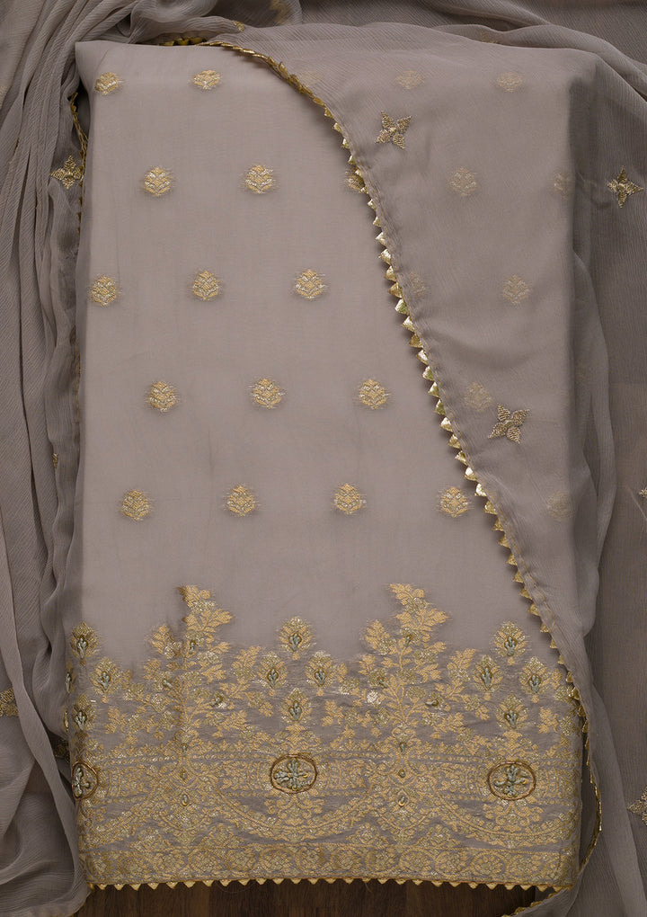 Grey Zariwork Art Silk Semi-Stitched Salwar Suit-Koskii