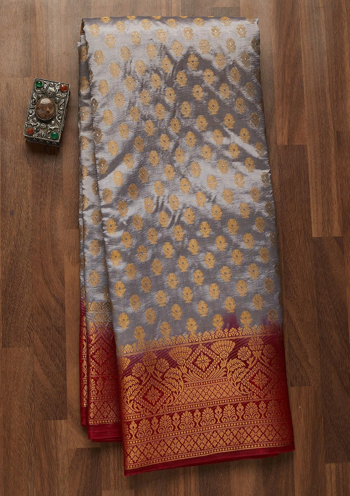 Grey Zariwork Art Silk Saree-Koskii