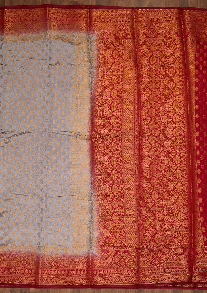 Grey Zariwork Art Silk Saree-Koskii