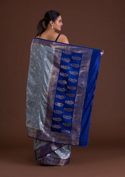 Grey Zariwork Art Silk Saree-Koskii