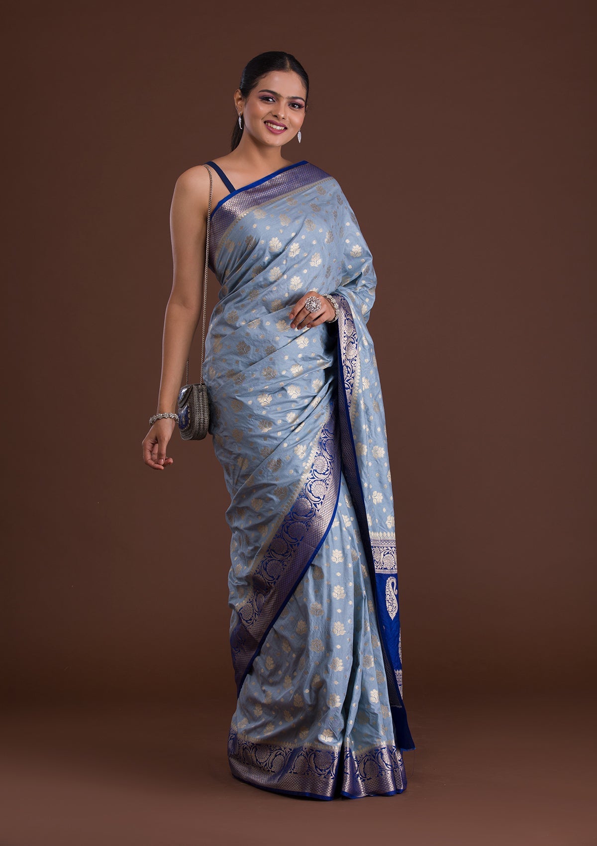 Grey Zariwork Art Silk Saree-Koskii