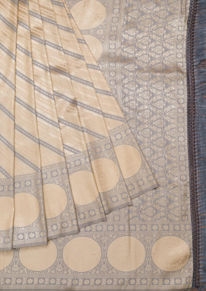 Grey Zariwork Art Silk Saree-Koskii
