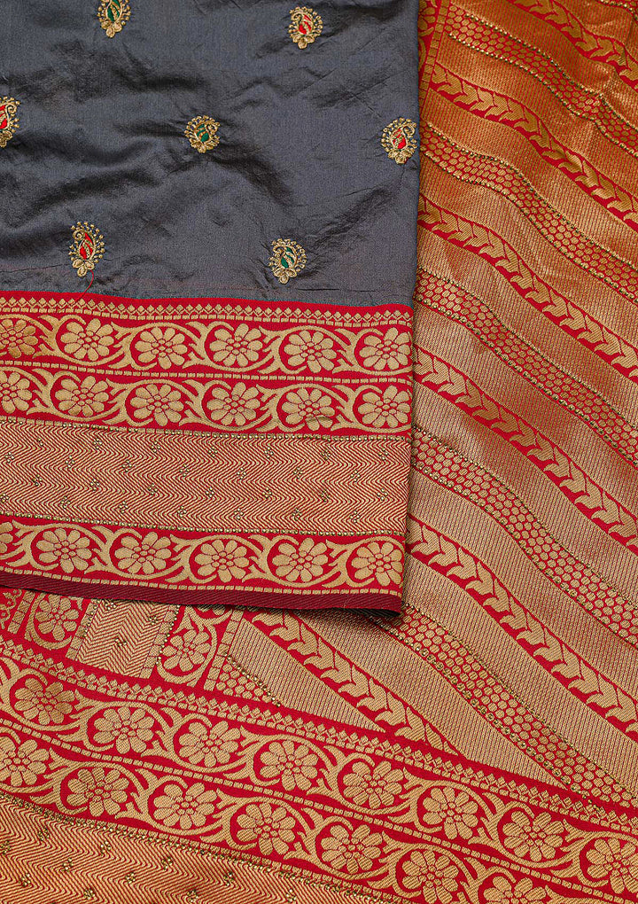 Grey Zariwork Banarasi Saree-Koskii