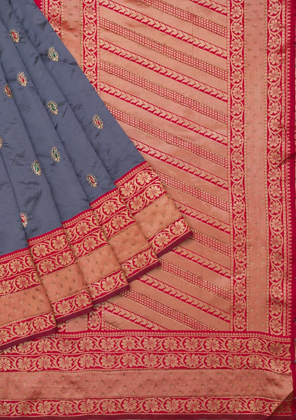 Grey Zariwork Art Silk Saree-Koskii