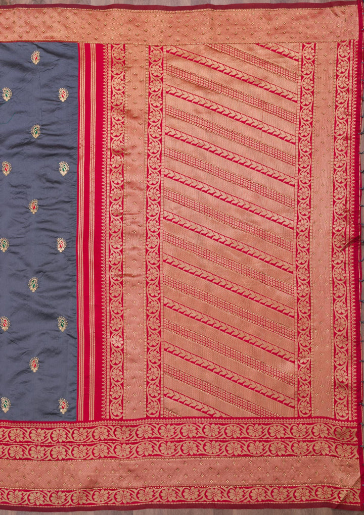 Grey Zariwork Art Silk Saree-Koskii