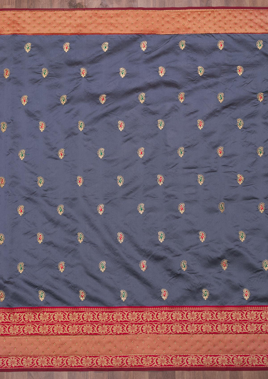 Grey Zariwork Art Silk Saree-Koskii