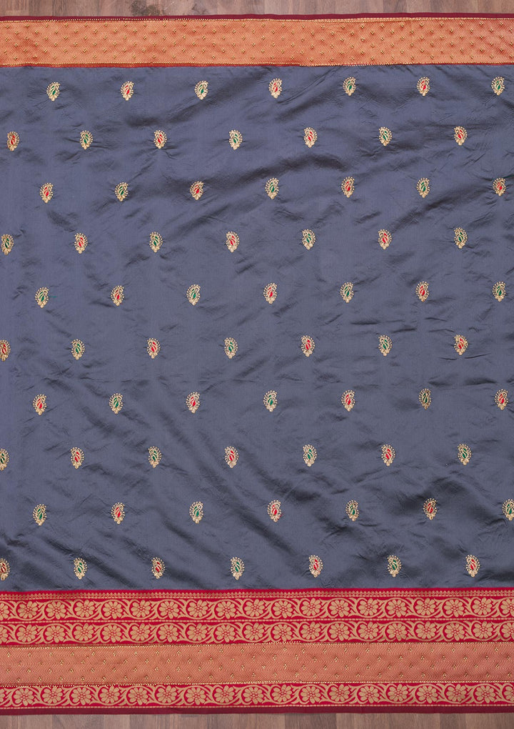 Grey Zariwork Art Silk Saree-Koskii