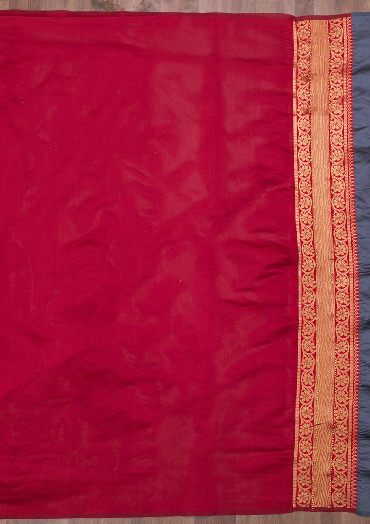 Grey Zariwork Art Silk Saree-Koskii