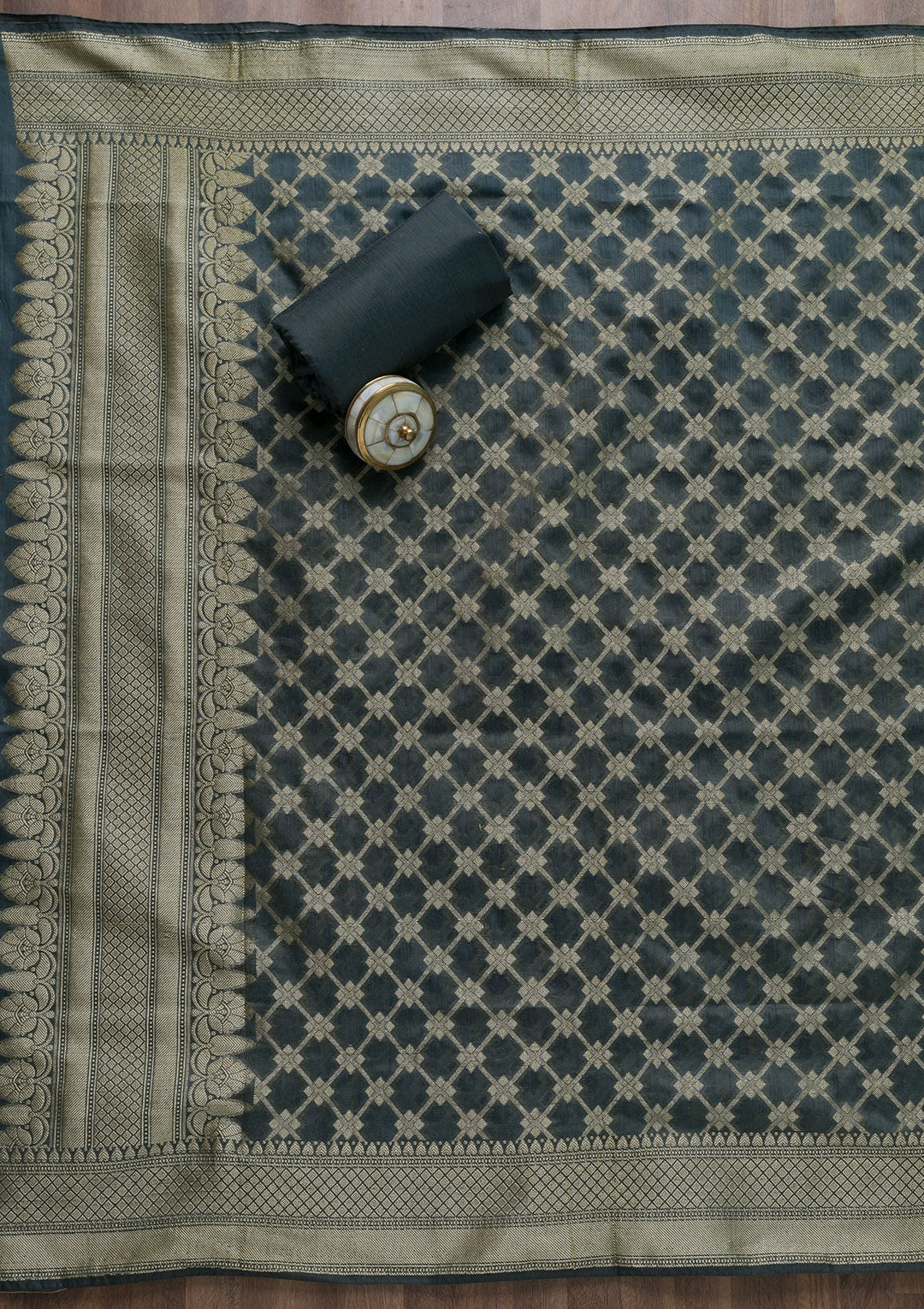 Grey Zariwork Banarasi Unstitched Salwar Suit-Koskii