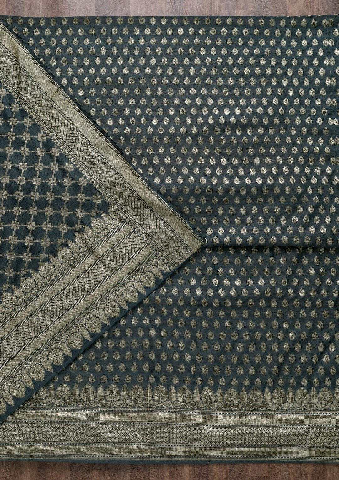 Grey Zariwork Banarasi Unstitched Salwar Suit-Koskii