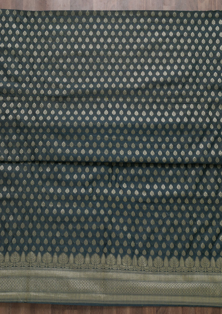 Grey Zariwork Banarasi Unstitched Salwar Suit-Koskii