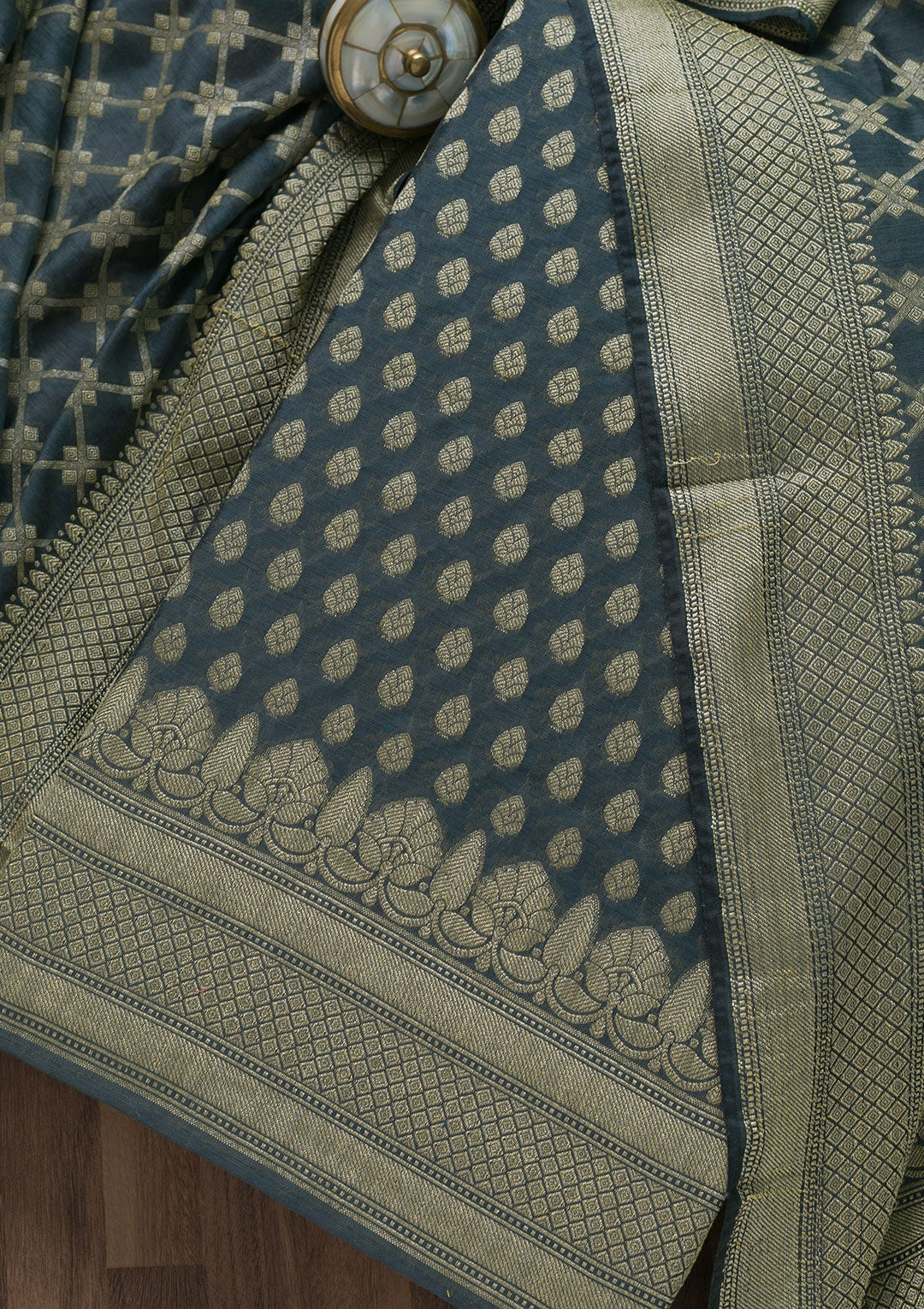 Grey Zariwork Banarasi Unstitched Salwar Suit-Koskii