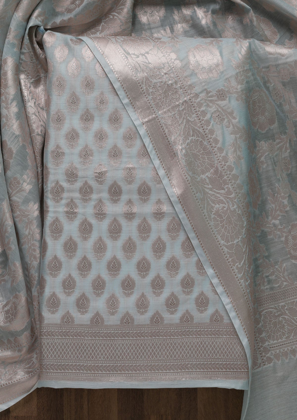 Grey Zariwork Banarasi Unstitched Salwar Suit-Koskii