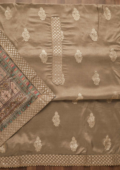 Grey Zariwork Chanderi Semi-Stitched Salwar Suit-Koskii