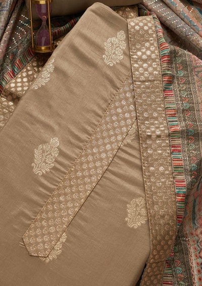 Grey Zariwork Chanderi Semi-Stitched Salwar Suit-Koskii