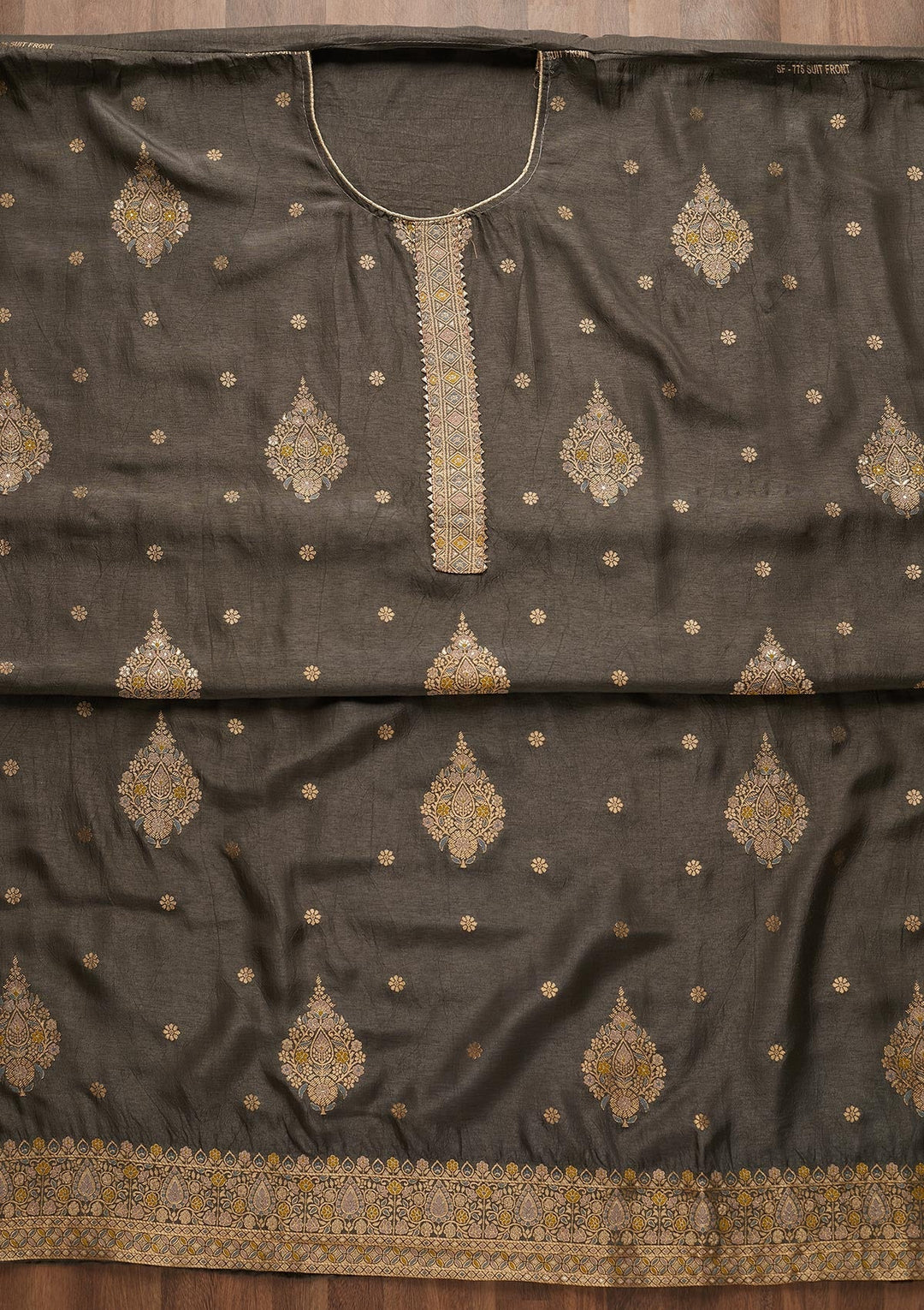 Grey Zariwork Chanderi Unstitched Salwar Suit-Koskii