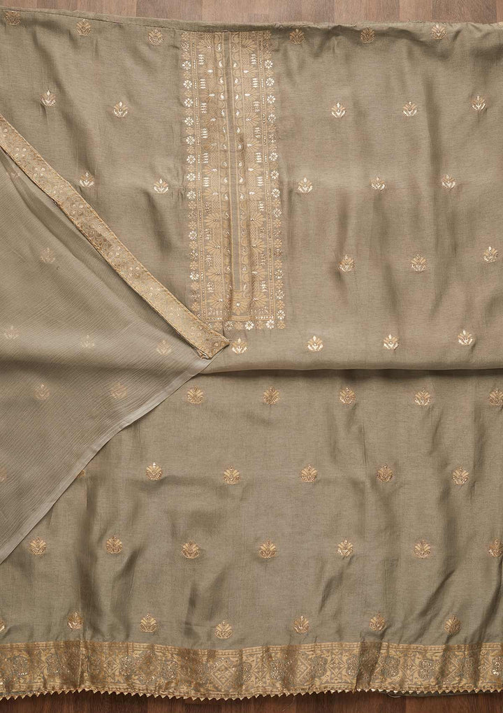 Grey Zariwork Chanderi Unstitched Salwar Suit-Koskii