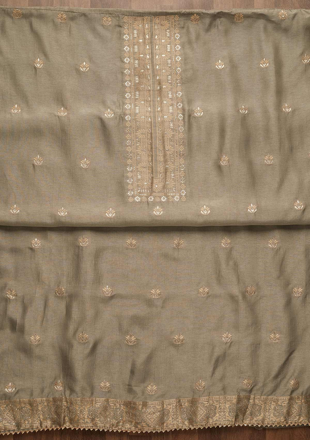 Grey Zariwork Chanderi Unstitched Salwar Suit-Koskii