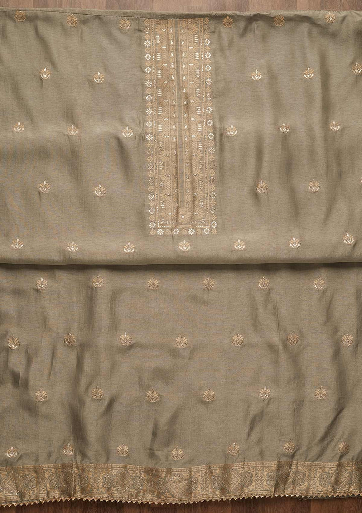 Grey Zariwork Chanderi Unstitched Salwar Suit-Koskii