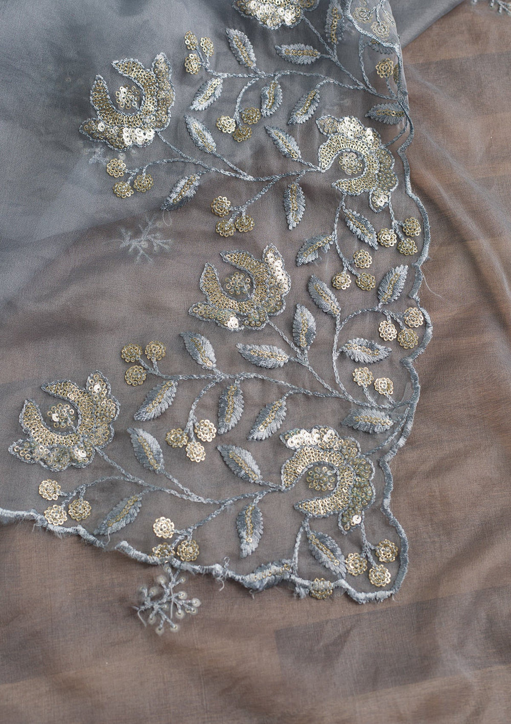 Grey Zariwork Chiffon Dupatta-Koskii