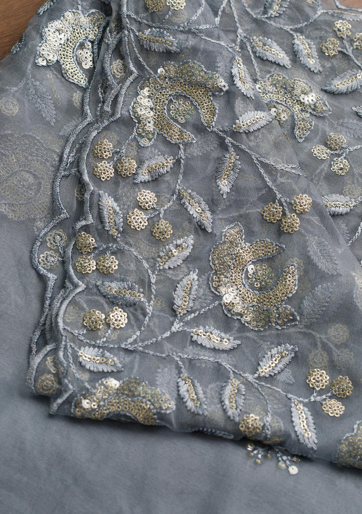 Grey Zariwork Chiffon Dupatta-Koskii