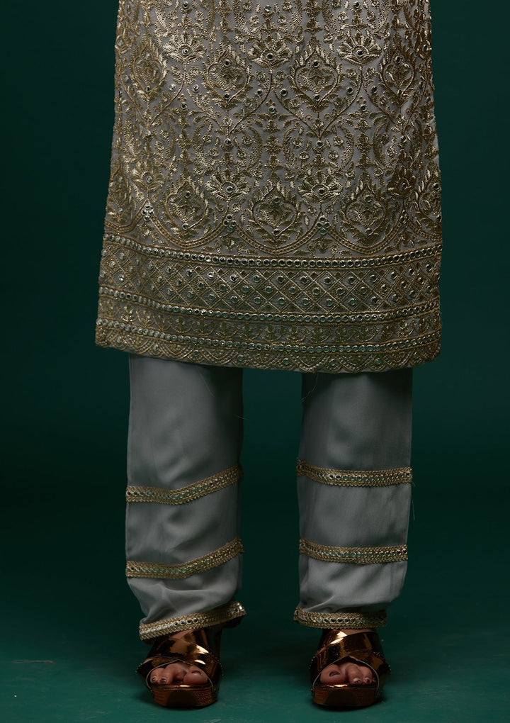 Grey Zariwork Georgette Designer Salwar Suit - Koskii