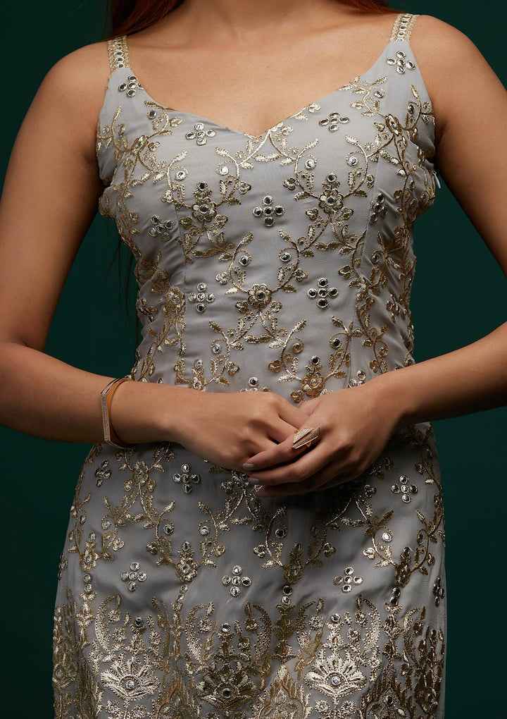 Grey Zariwork Georgette Designer Salwar Suit - Koskii