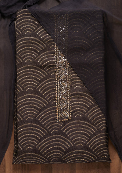 Grey Zariwork Georgette Unstitched Salwar Suit - Koskii