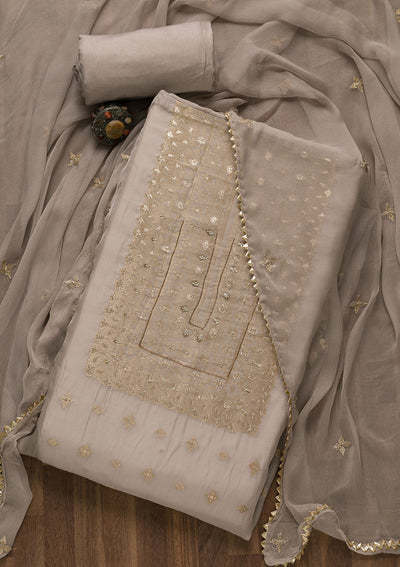 Grey Zariwork Georgette Unstitched Salwar Suit-Koskii