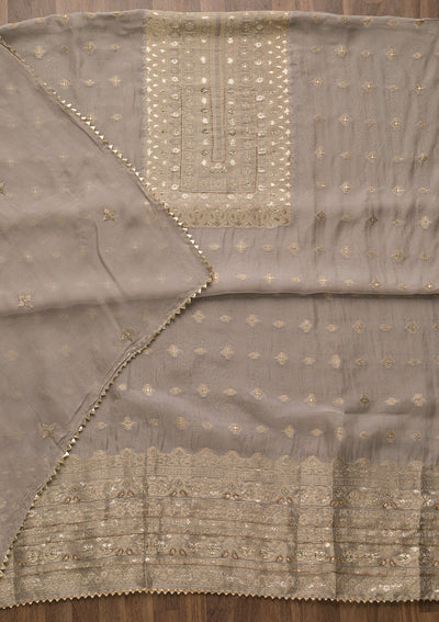 Grey Zariwork Georgette Unstitched Salwar Suit-Koskii