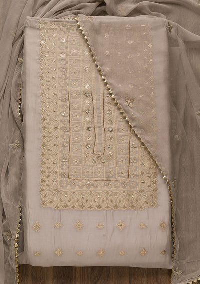 Grey Zariwork Georgette Unstitched Salwar Suit-Koskii