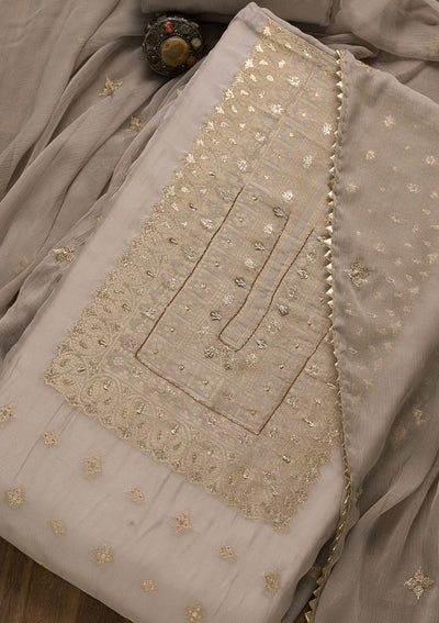 Grey Zariwork Georgette Unstitched Salwar Suit-Koskii