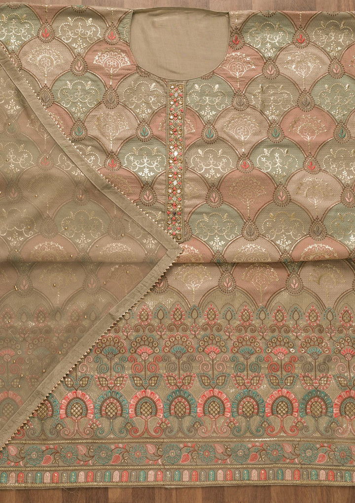 Grey Zariwork Poly Chanderi Unstitched Salwar Kameez-Koskii