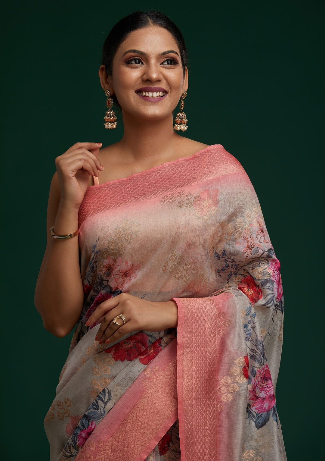 Grey Zariwork Taffeta Silk Saree - Koskii