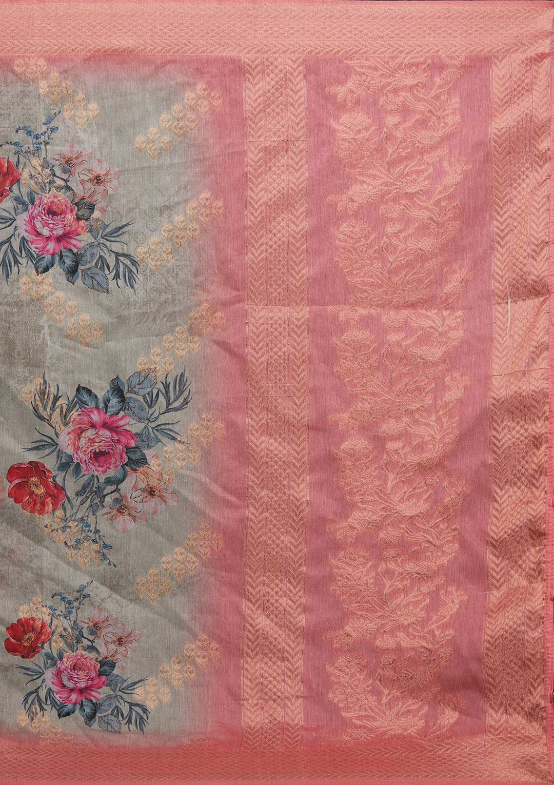 Grey Zariwork Taffeta Silk Saree - Koskii