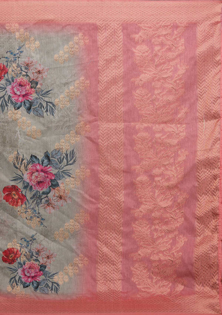 Grey Zariwork Taffeta Silk Saree - Koskii