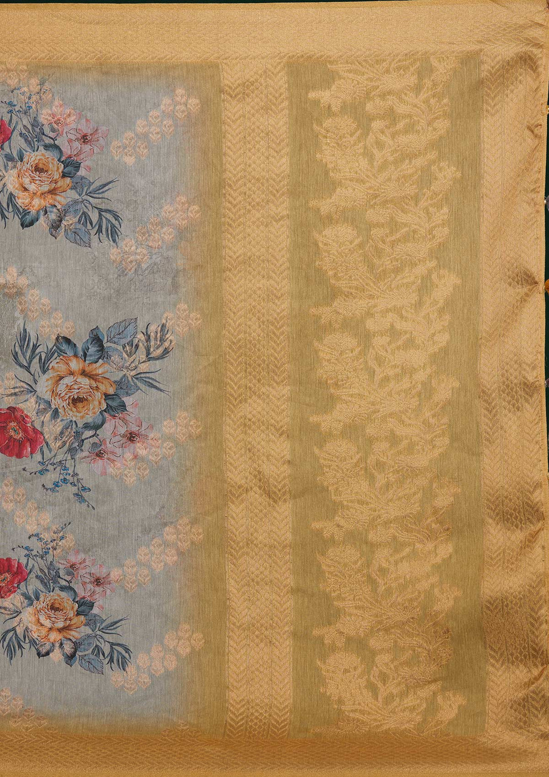 Grey Zariwork Taffeta Silk Saree - Koskii