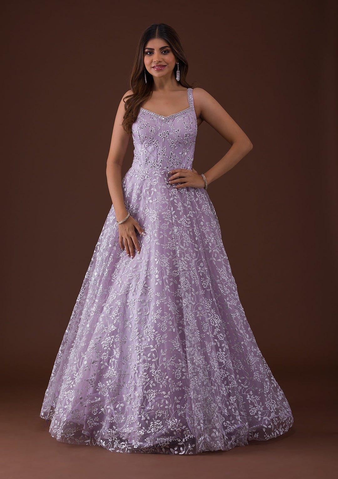 net dresses for ladies Elegant lavender designer net gown-G3-WGO2562