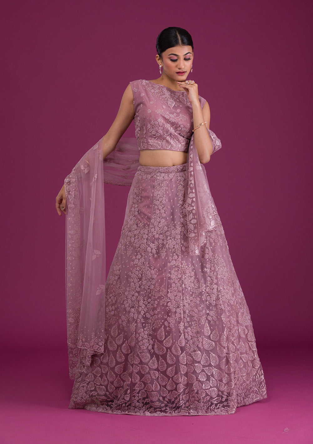 Lavender Cutdana Net Readymade Lehenga-Koskii