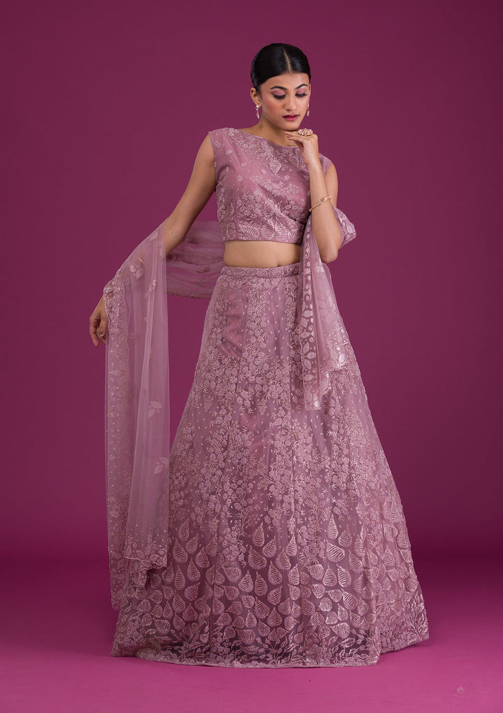 Lavender Cutdana Net Readymade Lehenga-Koskii