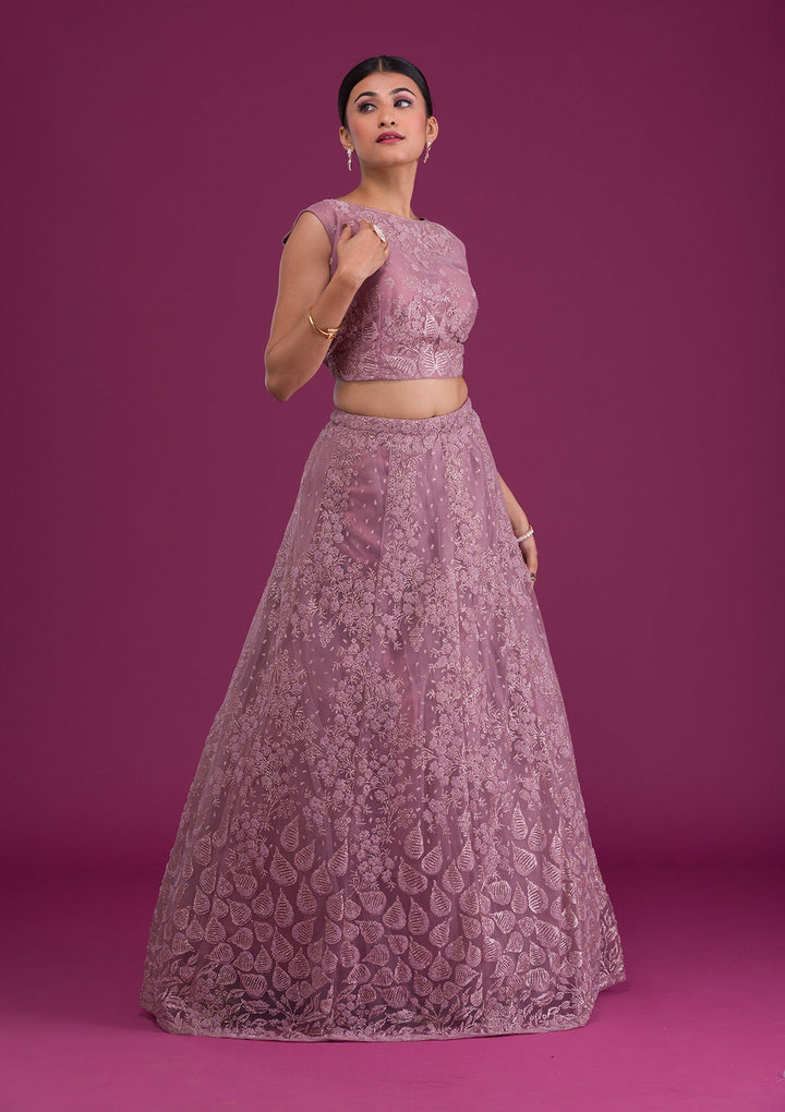 Lavender Cutdana Net Readymade Lehenga-Koskii