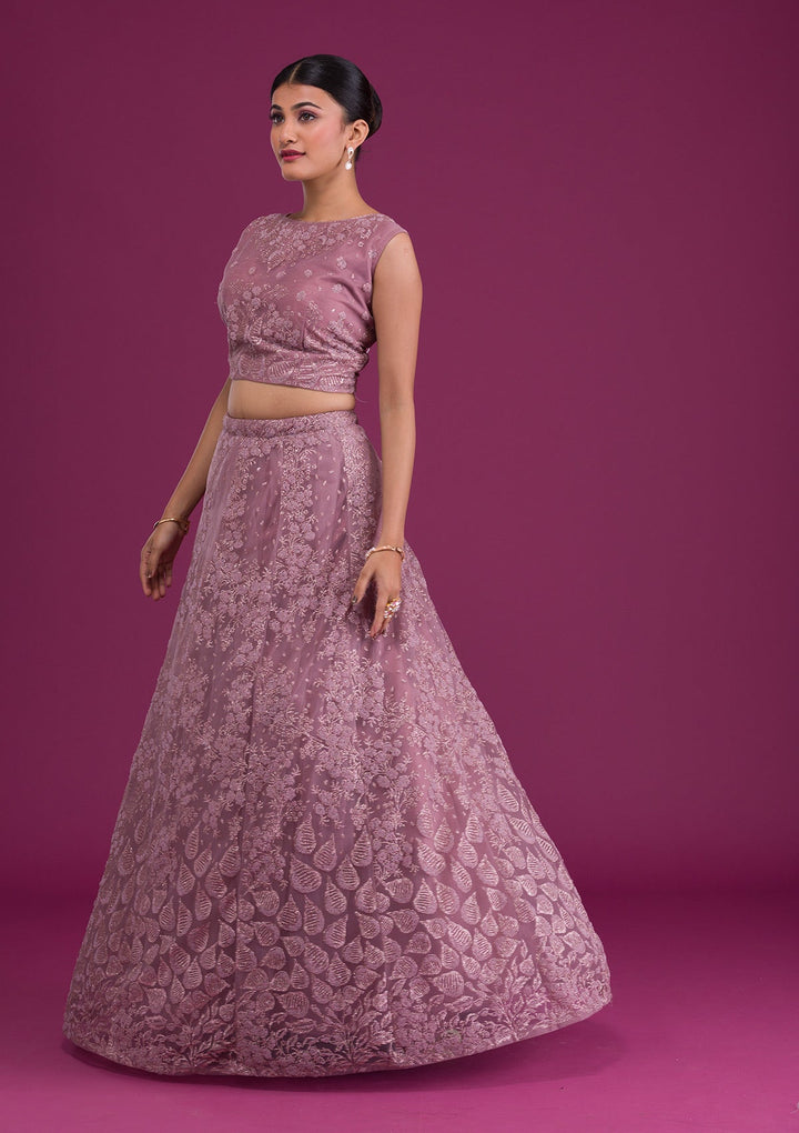 Lavender Cutdana Net Readymade Lehenga-Koskii