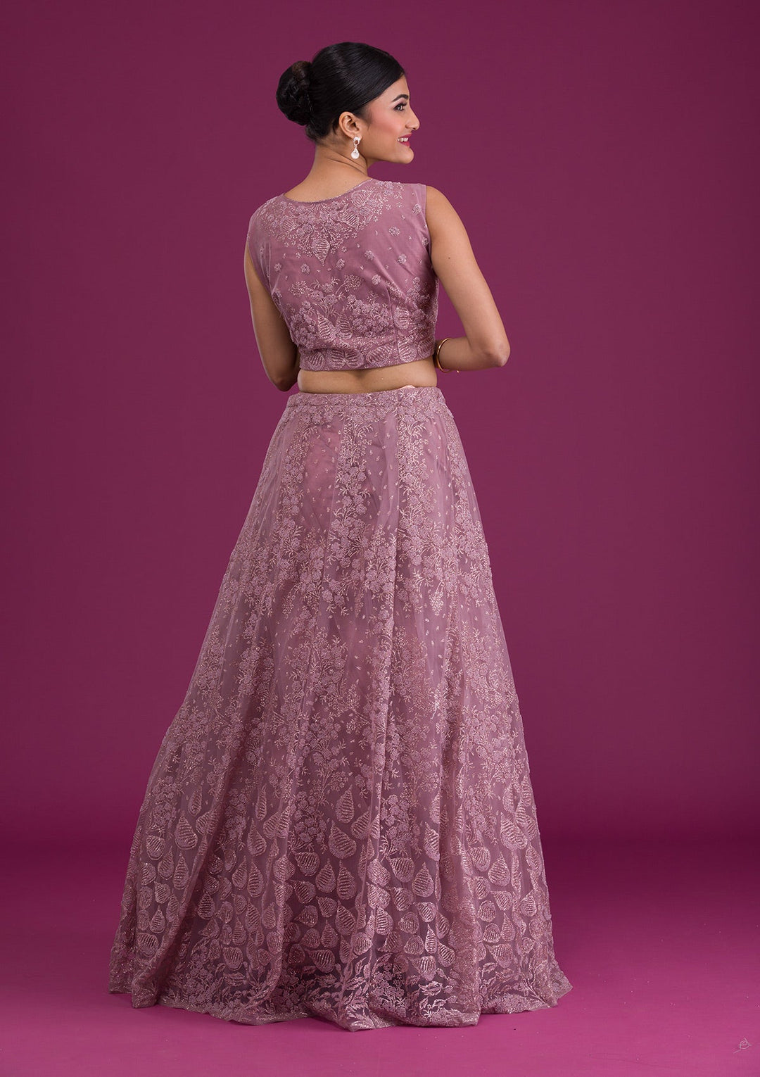 Lavender Cutdana Net Readymade Lehenga-Koskii